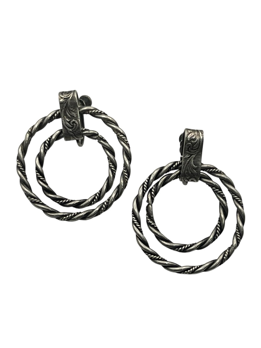 Sterling silver twisted open circles handmade screw back vintage earrings